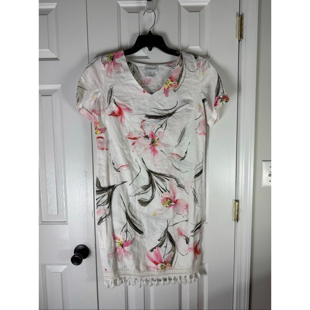 NWT Peck & Peck Womens Floral Linen Dress Size Small